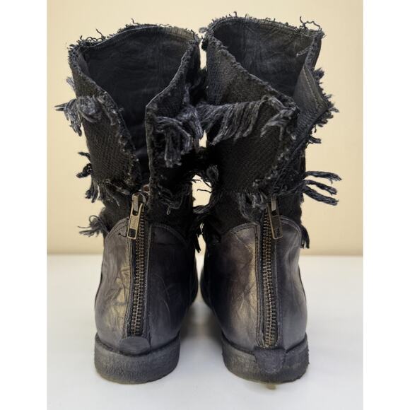 Papucei Avant-Garde Boot Womens EU 41 US 10 Black Leather Fringe Canvas Back Zip - Picture 2 of 10